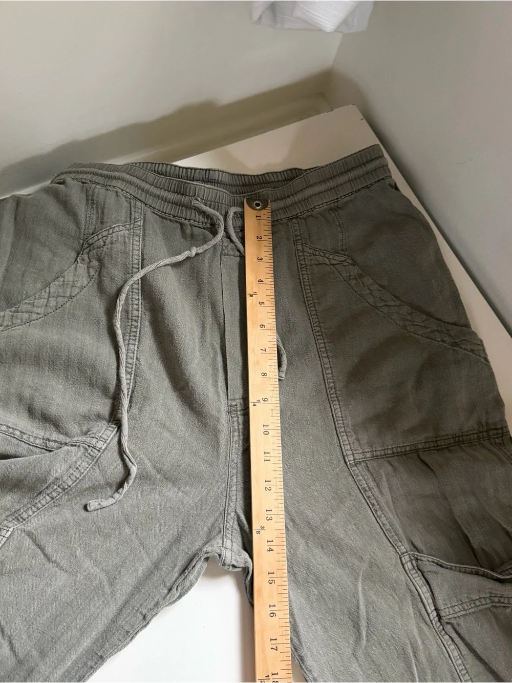 Free People Pants Feelin Good Utility Pull On Linen Blend Olive Green Size Larhe